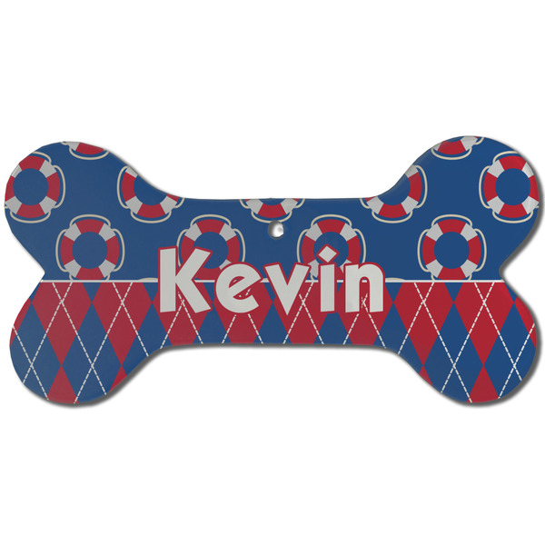 Buoy & Argyle Print Ceramic Flat Ornament - Bone Front