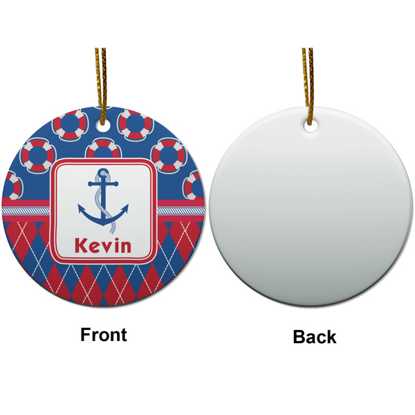 Buoy & Argyle Print Ceramic Flat Ornament - Circle Front & Back (APPROVAL)