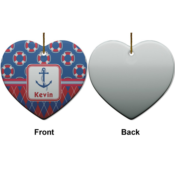 Buoy & Argyle Print Ceramic Flat Ornament - Heart Front & Back (APPROVAL)
