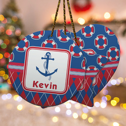 Buoy & Argyle Print Ceramic Ornament w/ Name or Text