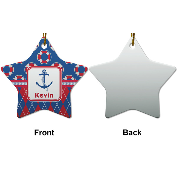Buoy & Argyle Print Ceramic Flat Ornament - Star Front & Back (APPROVAL)