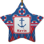 Buoy & Argyle Print Star Ceramic Ornament w/ Name or Text