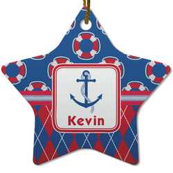 Buoy & Argyle Print Star Ceramic Ornament w/ Name or Text