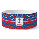 Buoy & Argyle Print Ceramic Dog Bowl (Personalized)