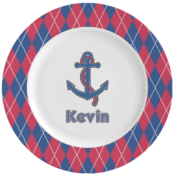 Custom Buoy & Argyle Print Ceramic Dinner Plates (Set of 4) (Personalized)