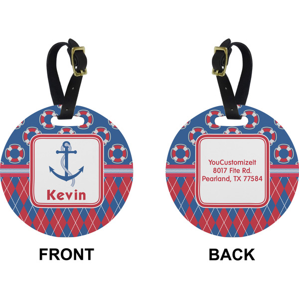 Buoy & Argyle Print Circle Luggage Tag (Front + Back)