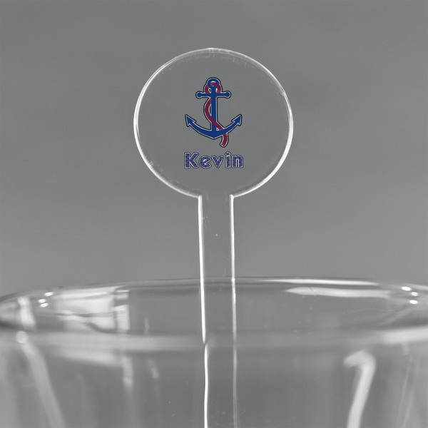 Custom Buoy & Argyle Print 5.5" Round Plastic Stir Sticks - Clear (Personalized)
