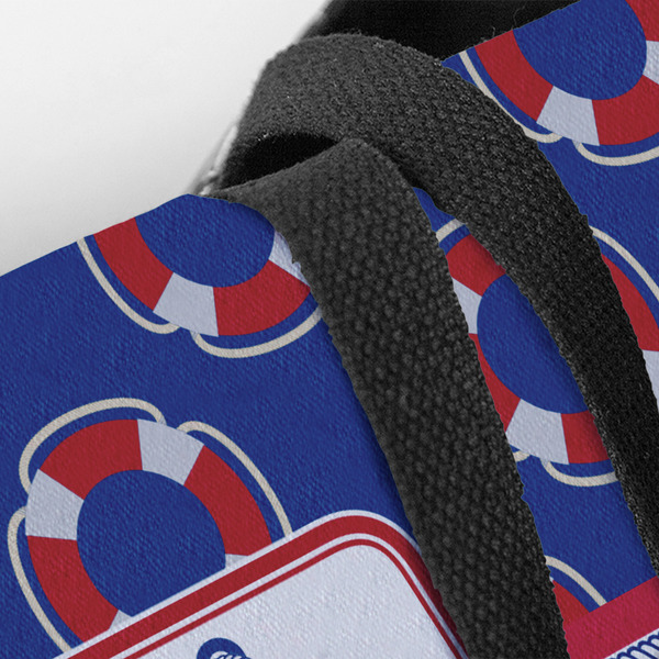 Buoy & Argyle Print Closeup of Tote w/Black Handles