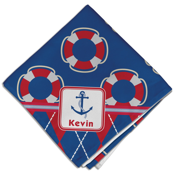 Custom Buoy & Argyle Print Cloth Dinner Napkin - Single w/ Name or Text