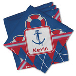 Buoy & Argyle Print Cloth Cocktail Napkins - Set of 4 w/ Name or Text