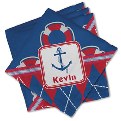 Buoy & Argyle Print Cloth Cocktail Napkins - Set of 4 w/ Name or Text
