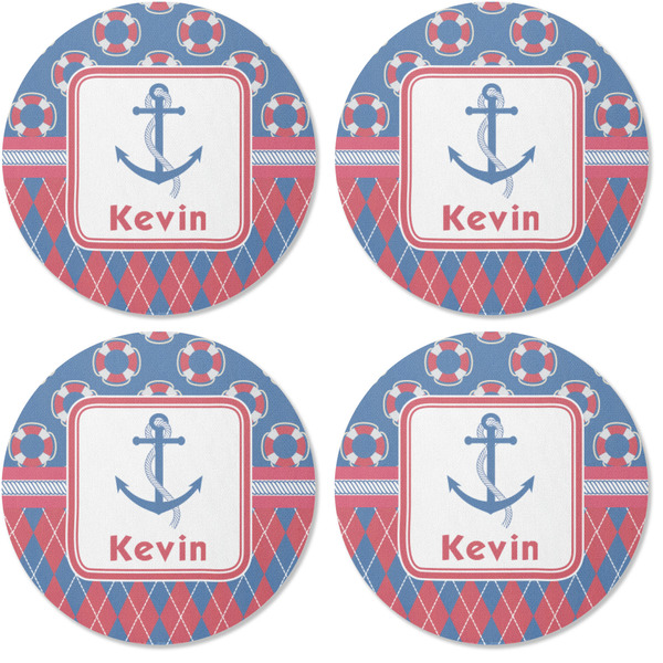 Buoy & Argyle Print Coaster Round Rubber Back - Apvl
