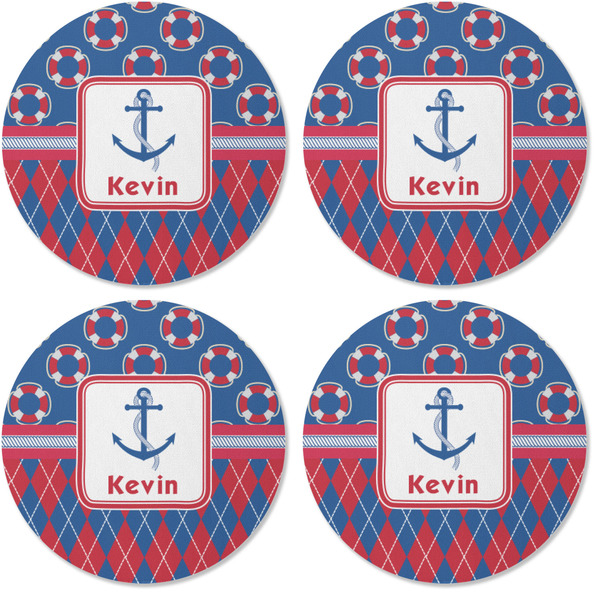 Buoy & Argyle Print Coaster Round Rubber Back - Apvl