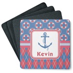Buoy & Argyle Print Square Rubber Backed Coasters - Set of 4 (Personalized)