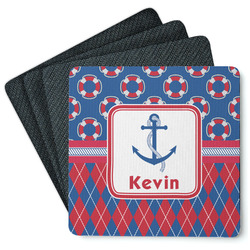Buoy & Argyle Print Square Rubber Backed Coasters - Set of 4 (Personalized)