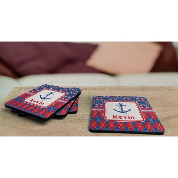 Buoy & Argyle Print Coaster Rubber Back - On Coffee Table