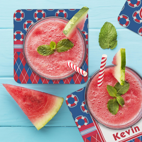 Buoy & Argyle Print Coaster Set - LIFESTYLE