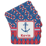 Buoy & Argyle Print Cork Coaster - Set of 4 w/ Name or Text