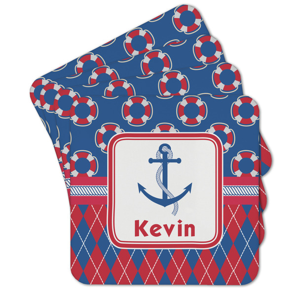 Custom Buoy & Argyle Print Cork Coaster - Set of 4 w/ Name or Text