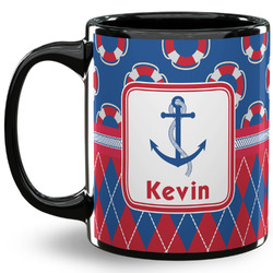 Buoy & Argyle Print 11 Oz Coffee Mug - Black (Personalized)