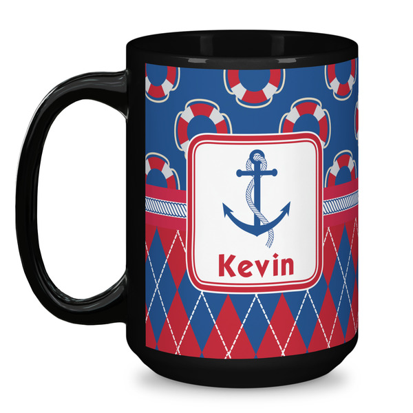 Buoy & Argyle Print Coffee Mug - 15 oz - Black