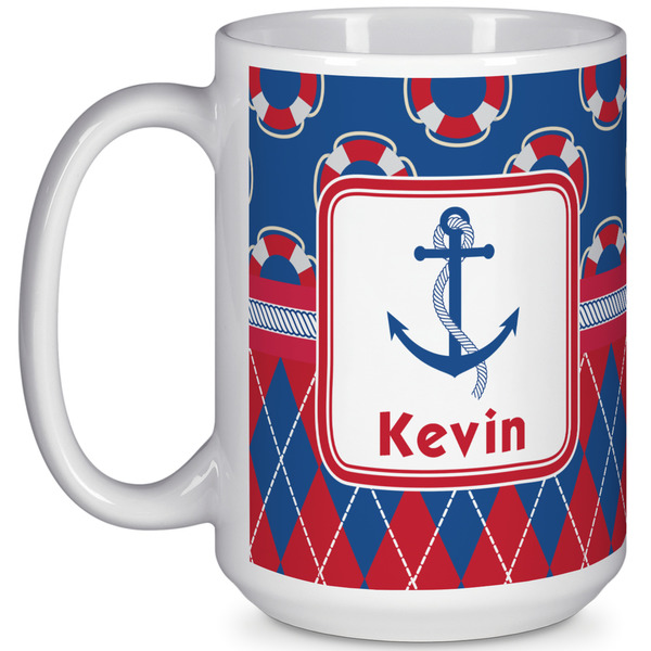 Custom Buoy & Argyle Print 15 Oz Coffee Mug - White (Personalized)