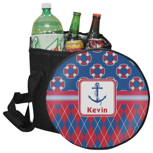 Custom Buoy & Argyle Print Collapsible Cooler & Seat (Personalized)