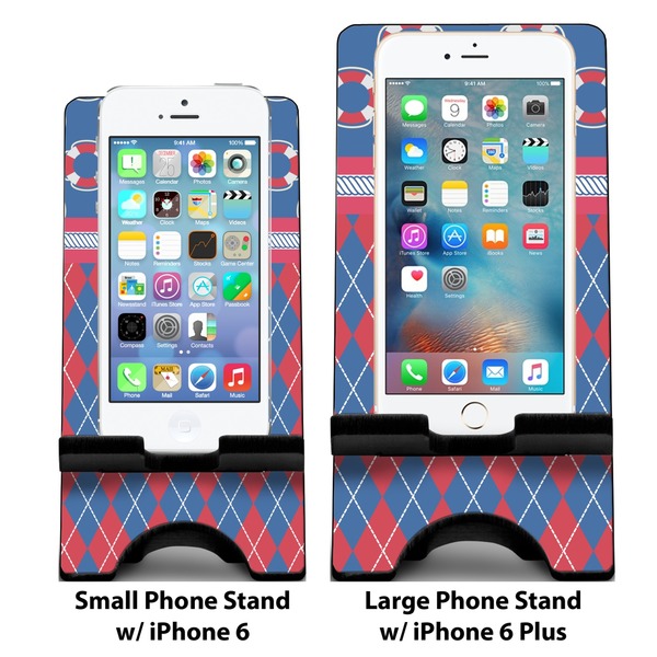 Buoy & Argyle Print Compare Phone Stand Sizes - with iPhones