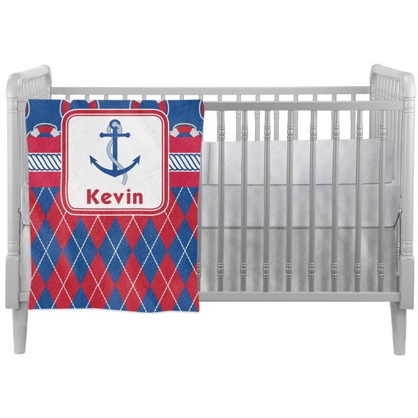 Custom Buoy & Argyle Print Crib Comforter / Quilt (Personalized)
