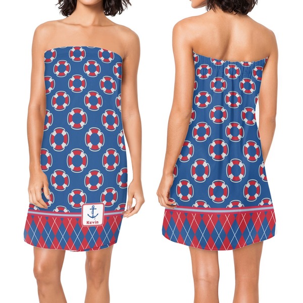 Buoy & Argyle Print Custom Bath Wrap - Front & Back View