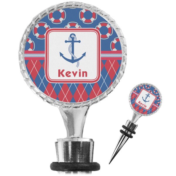 Custom Buoy & Argyle Print Wine Bottle Stopper (Personalized)