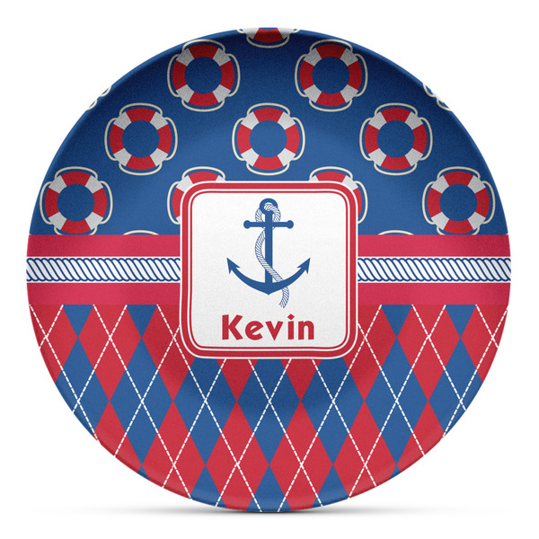 Custom Buoy & Argyle Print Microwave Safe Plastic Plate - Composite Polymer (Personalized)