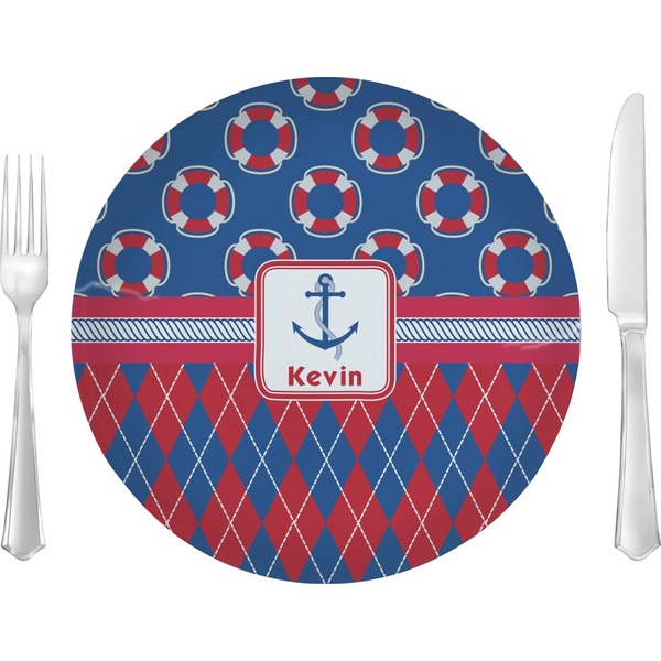 Custom Buoy & Argyle Print Glass Lunch / Dinner Plate 10" (Personalized)