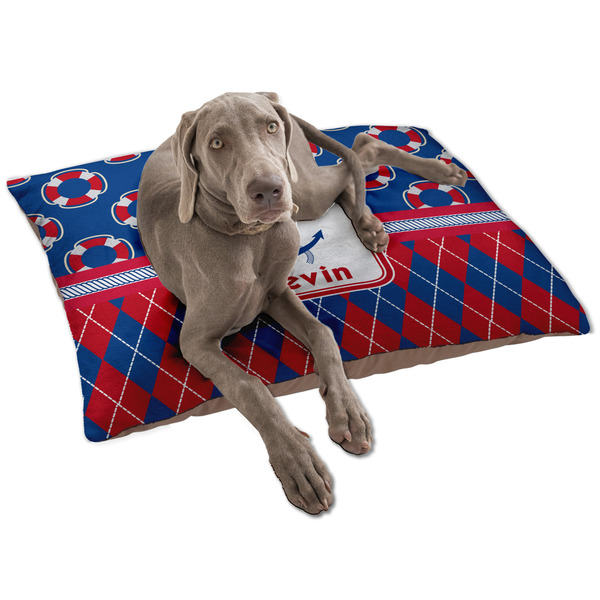Custom Buoy & Argyle Print Dog Bed - Large w/ Name or Text