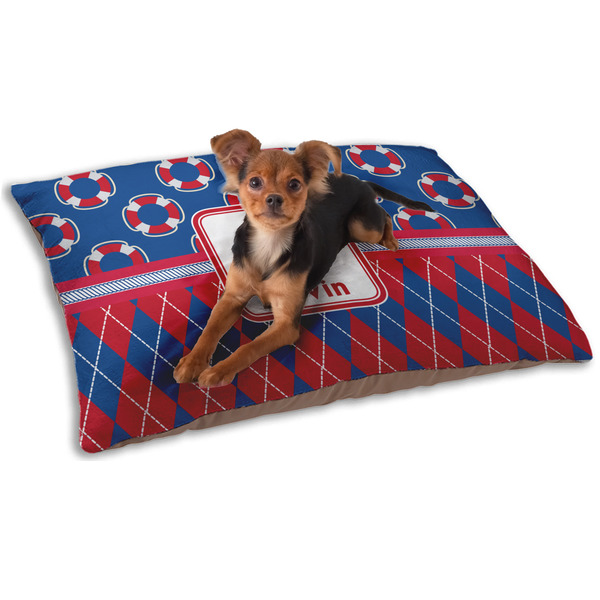 Custom Buoy & Argyle Print Dog Bed - Small w/ Name or Text