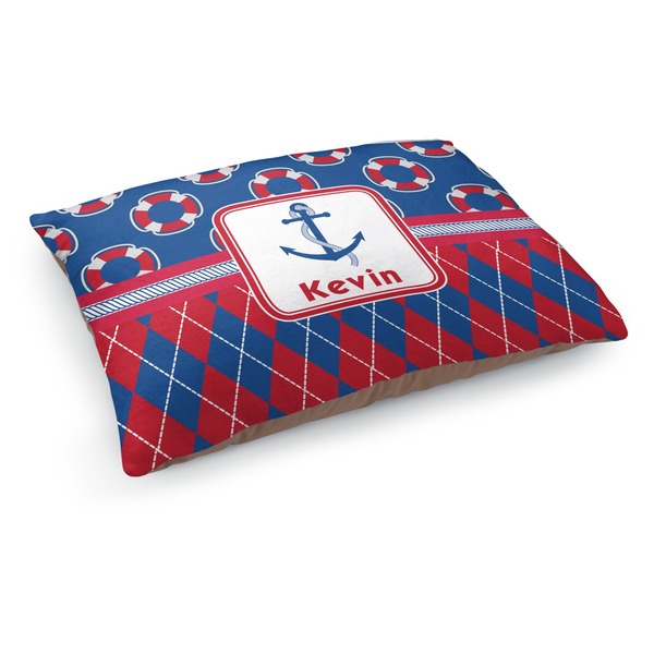 Custom Buoy & Argyle Print Dog Bed - Medium w/ Name or Text