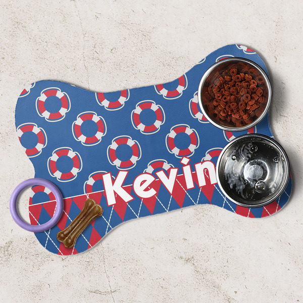 Buoy & Argyle Print Dog Bone Shaped Mat Lifestyle