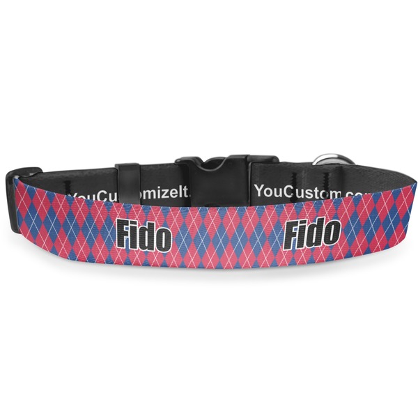 Custom Buoy & Argyle Print Deluxe Dog Collar - Small (8.5" to 12.5") (Personalized)