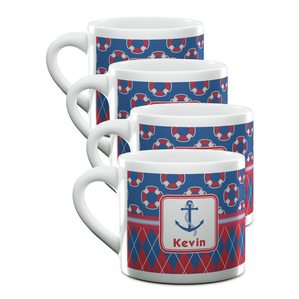 Custom Buoy & Argyle Print Double Shot Espresso Cups - Set of 4 (Personalized)