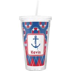 Buoy & Argyle Print Double Wall Tumbler with Straw (Personalized)