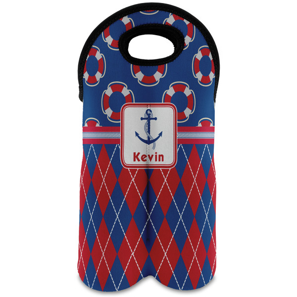 Custom Buoy & Argyle Print Wine Tote Bag (2 Bottles) (Personalized)