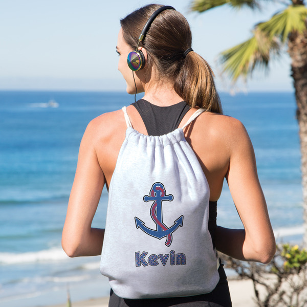 Buoy & Argyle Print Drawstring Backpacks - Sweatshirt Fleece - Double Sided - LIFESTYLE