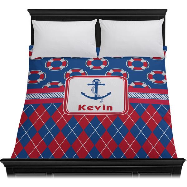 Buoy & Argyle Print Duvet Cover - Queen - On Bed - No Prop