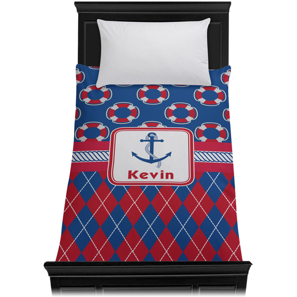 Buoy & Argyle Print Duvet Cover - Twin XL - On Bed - No Prop