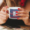 Buoy & Argyle Print Espresso Cup - 6oz (Double Shot) LIFESTYLE (Woman hands cropped)