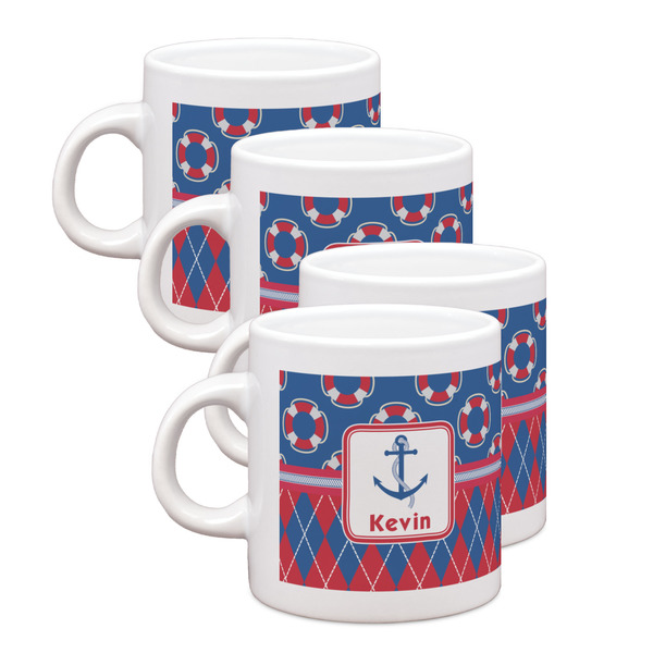 Custom Buoy & Argyle Print Single Shot Espresso Cups - Set of 4 (Personalized)