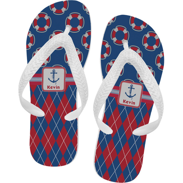 Custom Buoy & Argyle Print Flip Flops - XSmall (Personalized)