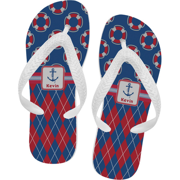 Custom Buoy & Argyle Print Flip Flops (Personalized)