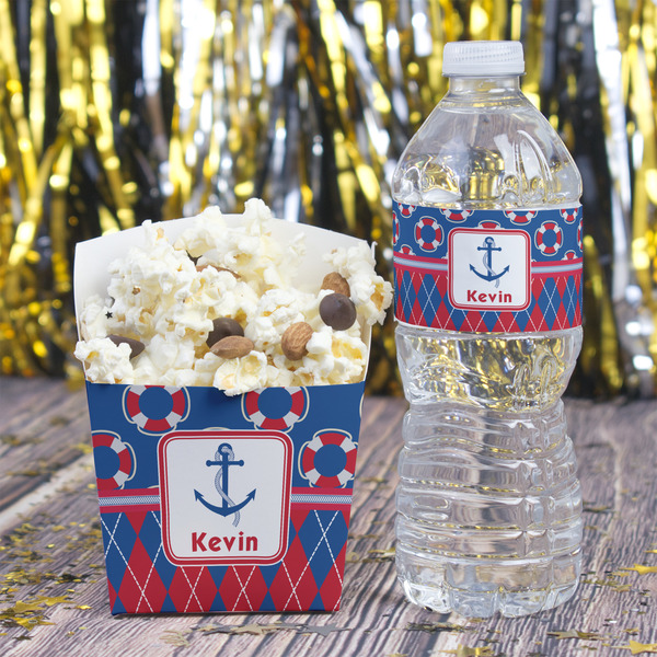 Buoy & Argyle Print French Fry Favor Box - w/ Water Bottle