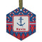 Buoy & Argyle Print Flat Glass Ornament - Hexagon w/ Name or Text
